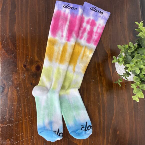 Clove Shoes Knee High Compression Socks Rainbow Tie Dye NEW Large - Picture 5 of 6